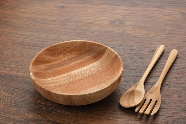 Bowl Spoon and Fork Wooden cutlery