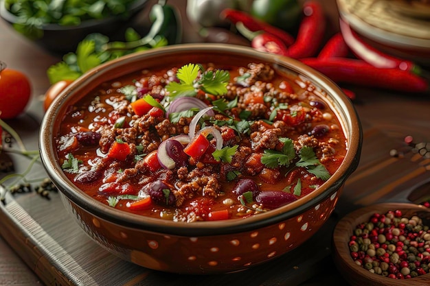 Photo a bowl of stew with vegetables and spices on the side