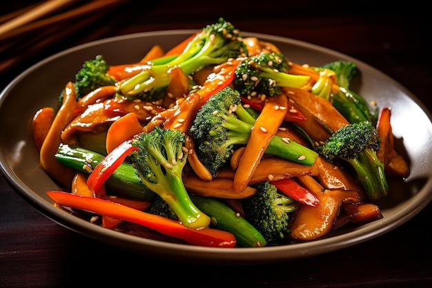 Photo a bowl of stir fry with broccoli carrots and celery