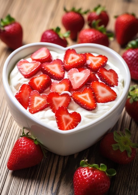 a bowl of strawberries and cream