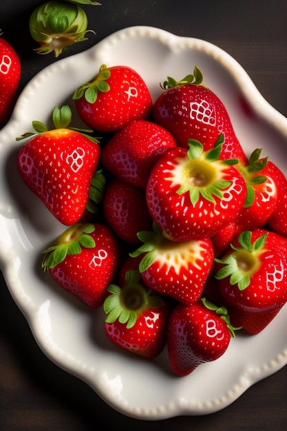 A bowl of strawberries with the letter b on it