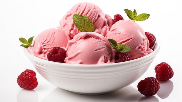 흰색으로 분리된 딸기 아이스크림 한 그릇