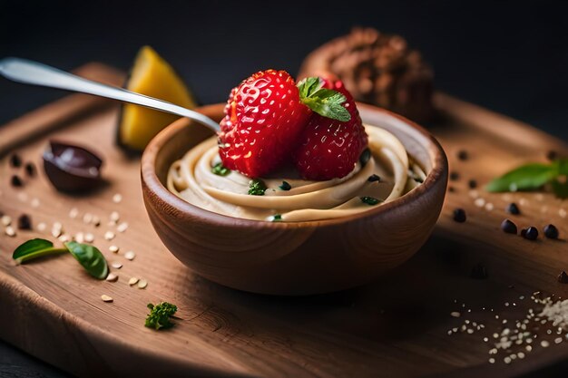 a bowl of strawberry sauce with a spoon in it