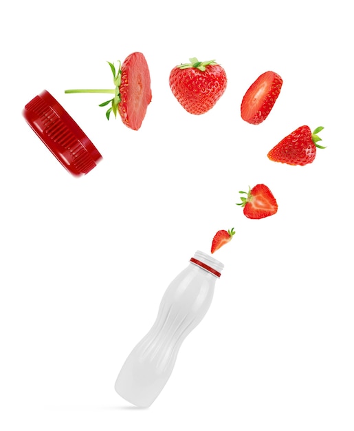 Bowl of strawberry yogurt isolated on white background