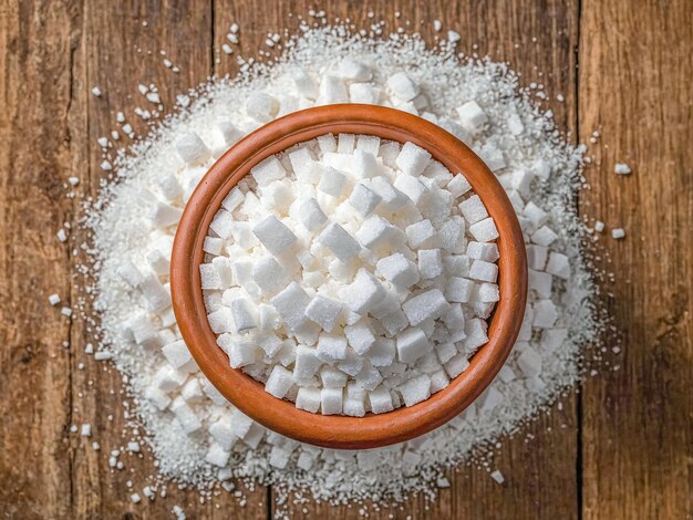 Photo a bowl of sugar cubes on a wooden surface