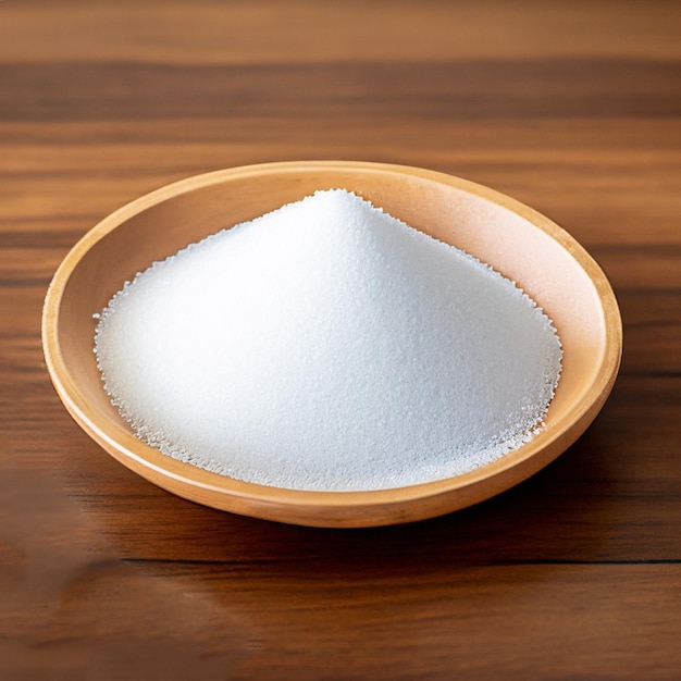 A bowl of sugar sits on a table with a bowl of sugar in it.