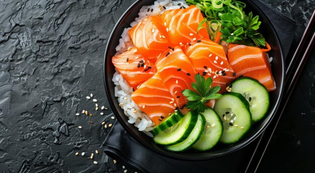 Bowl of Sushi With Cucumbers and Rice