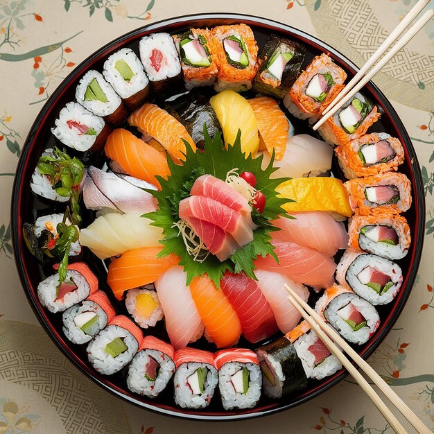 Photo a bowl of sushi with the word sushi on it