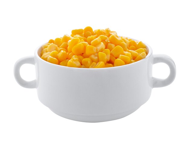 Bowl of sweet corn isolated on white background