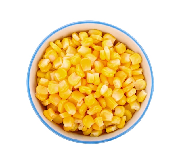 Bowl of sweet corn isolated on white space