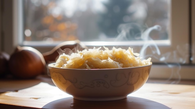 A bowl of tangy Sauerkraut fermented to a perfect crispness