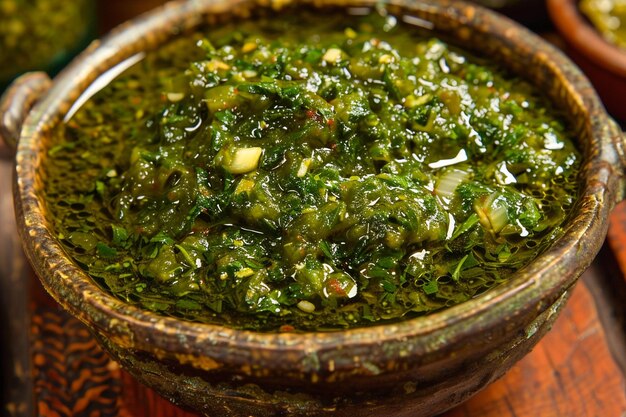 A bowl of tangy tomatillo salsa verde for dressing chilaquiles