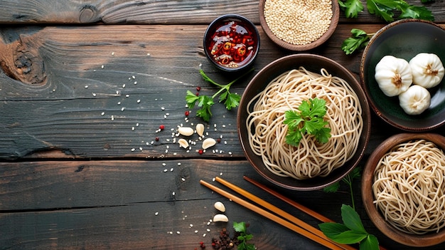 bowl of tasty chinese noodles on table