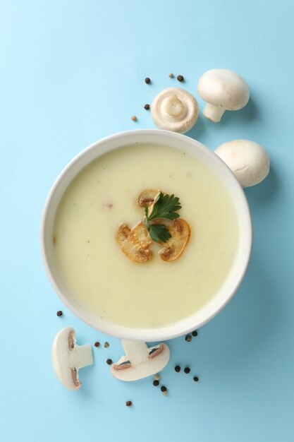 Bowl of tasty mushroom soup in bowl