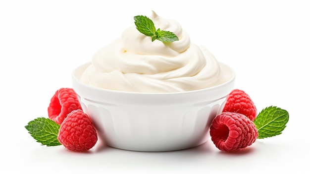 bowl of tasty yogurt with berries on white background
