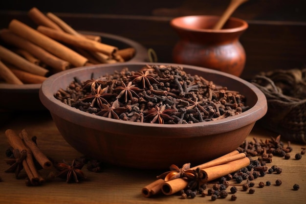 a bowl of tea with cinnamon and cinnamon on the table