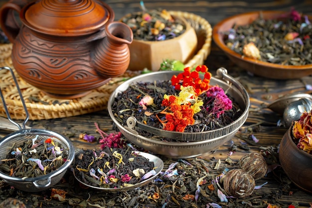 A bowl of tea with flowers on it