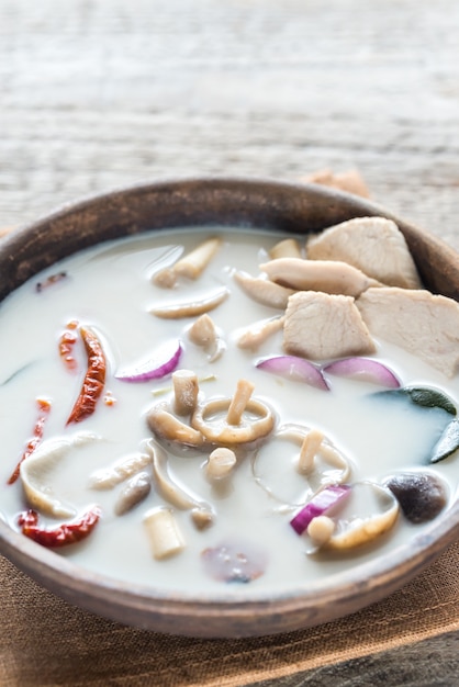 Bowl of thai tom kha kai soup