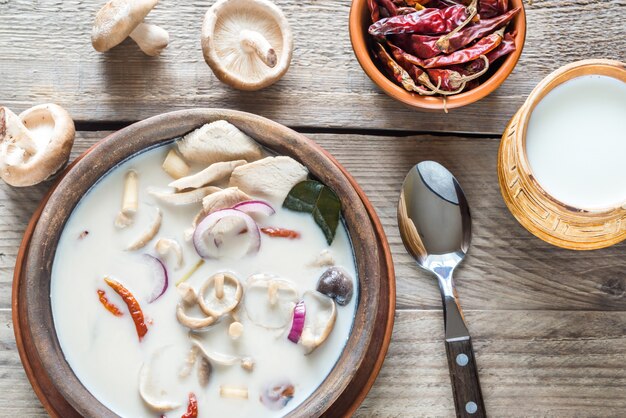 Bowl of thai tom kha kai soup