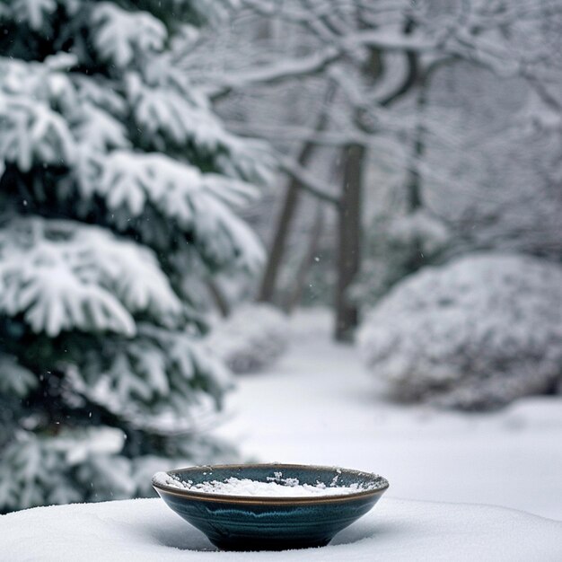 a bowl that is sitting on a table in the snow