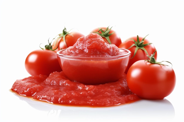 a bowl of tomato sauce with tomatoes on the side