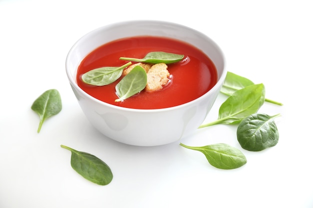 Bowl of tomato soup isolated