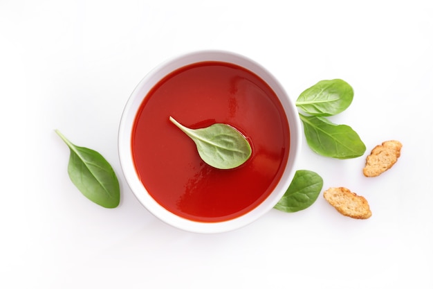 Bowl of tomato soup top view