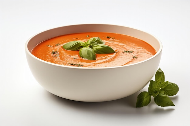 Photo bowl of tomato soup on white background isolated