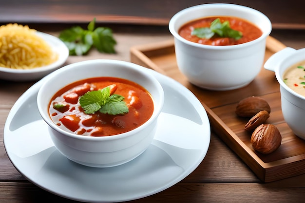 A bowl of tomato soup with a side of bread on the side.