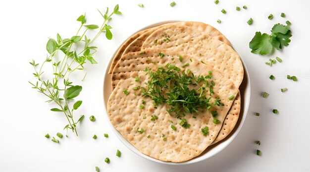 Foto una ciotola di tortilla con il prezzemolo sopra