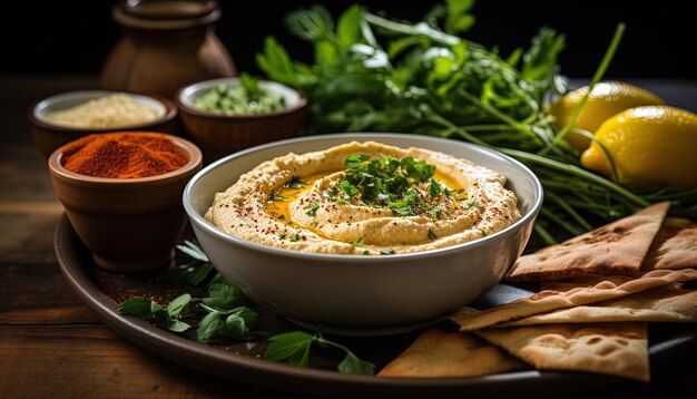 Photo a bowl of tortilla with a tortilla on the side