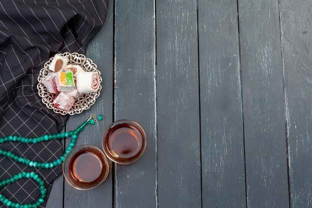 Bowl of traditional turkish lokum close up