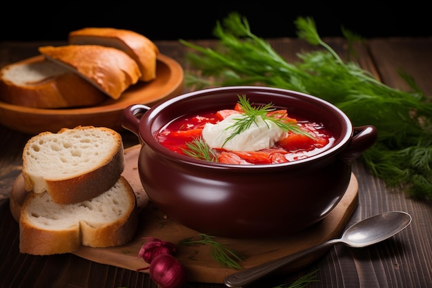 우크라이나의 전통적인 보르슈트 (Borscht) 의 그