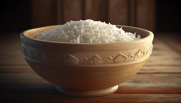 Bowl of uncooked rice on black background Generative AI