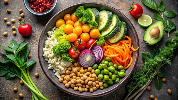 a bowl of vegetables including onions broccoli onions and tomatoes