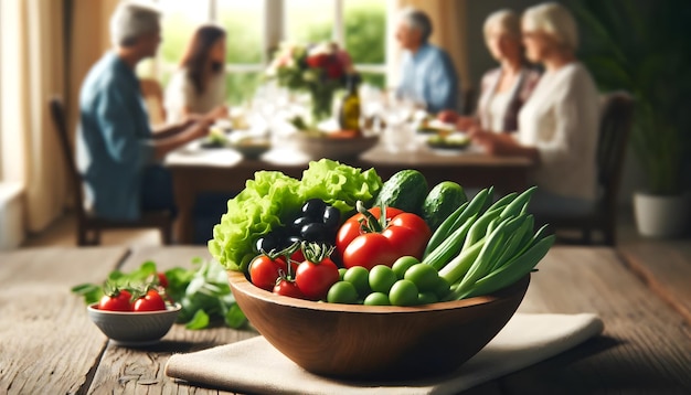 Photo a bowl of vegetables with a bunch of vegetables on a table