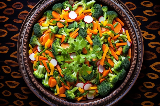 Photo a bowl of vegetables with a design on the side