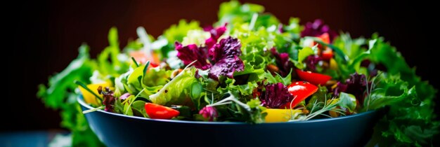 Photo bowl of vibrant salad greens showcasing the fresh textures and colors of the mixed greens generative ai