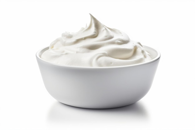 Photo a bowl of whipped cream on a white surface