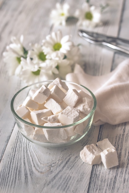 Bowl of white lump sugar