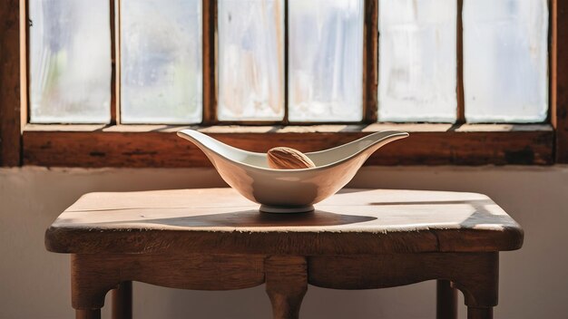 Bowl with almond on a wooden table