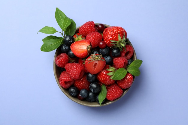 Bowl with berry mix on violet