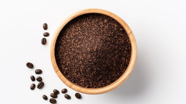 Bowl with black pepper powder on white background