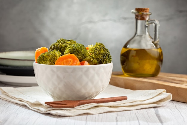 Bowl with broccoli and carrot salad