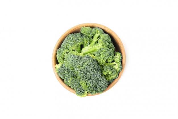 Bowl with broccoli isolated on white. Fresh vegetable