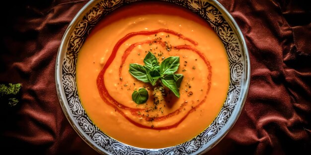 Bowl with carrot cream Aerial view