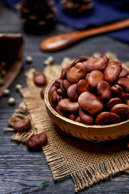 Photo bowl with chestnuts on table