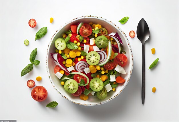 Photo bowl with delicious vegetable salad on white background illustration ai generative