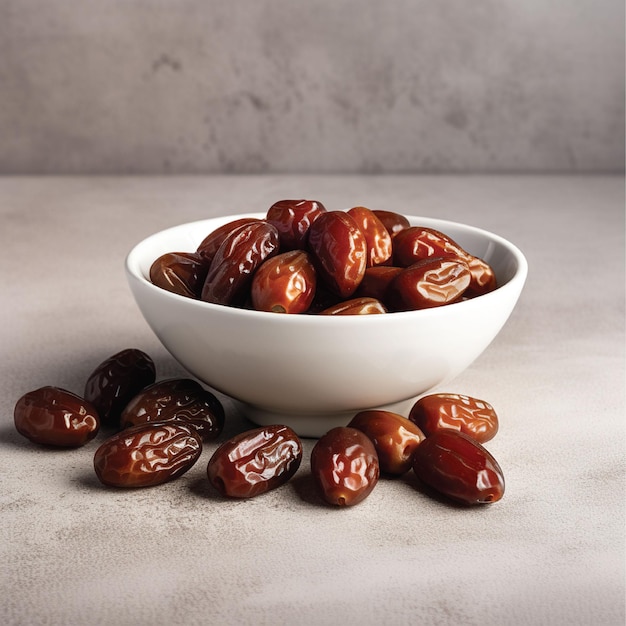 Bowl with dried dates isolated on beautiful background