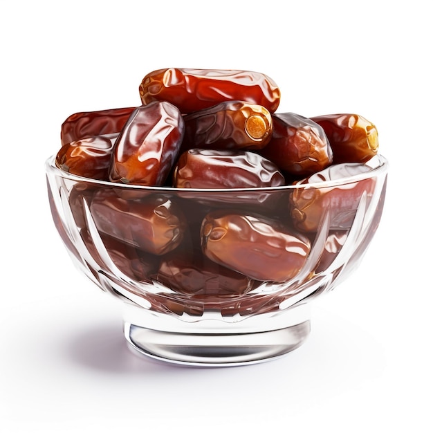 Bowl with dried dates isolated on white background